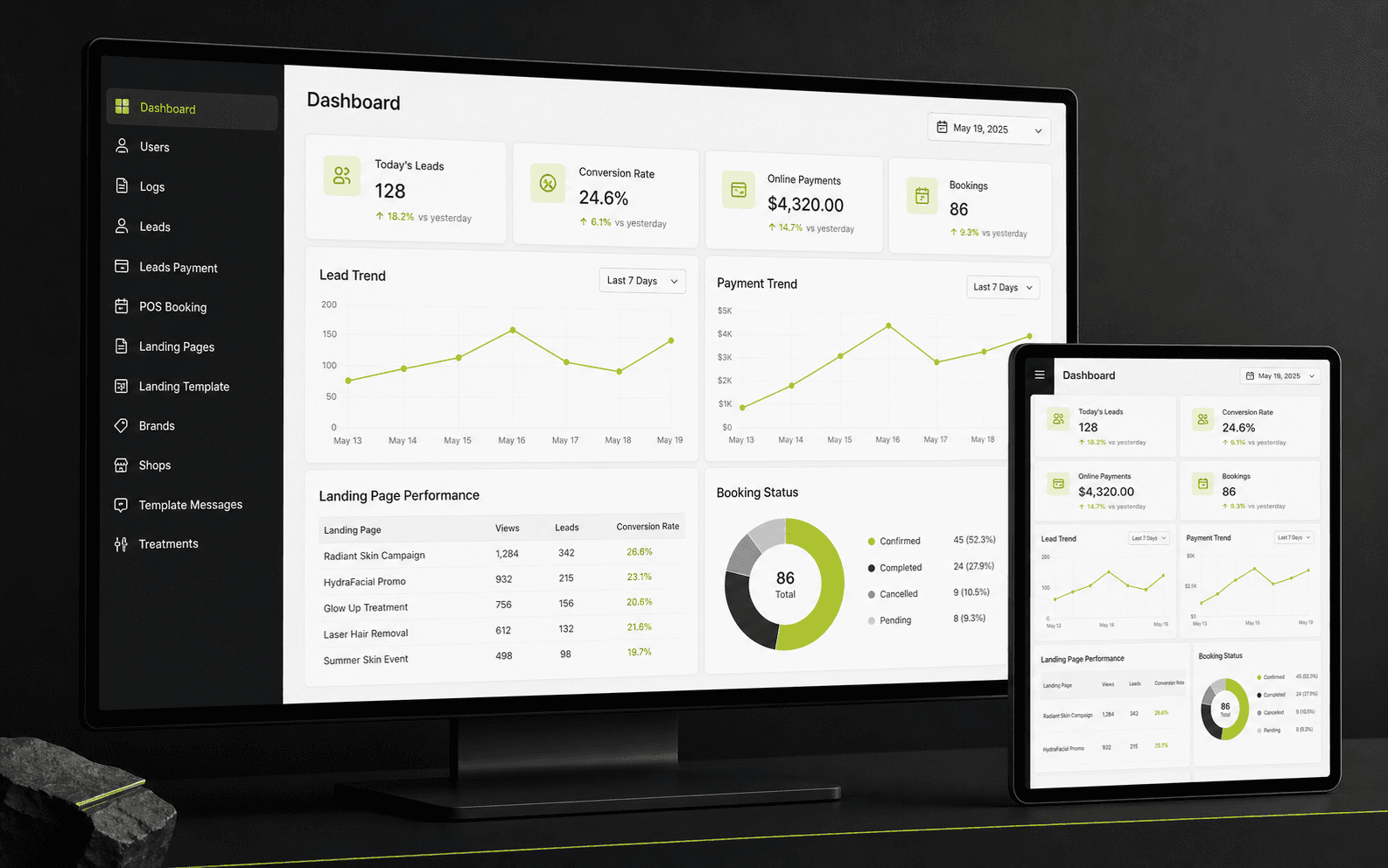 Beauty operations platform product screen